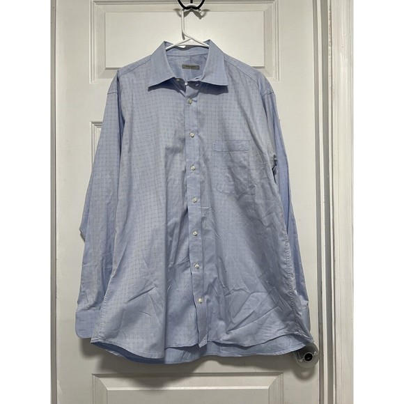 Burberry London Mens Plaid Dress Shirt Blue Checkered Button Size 17 R - Picture 2 of 6